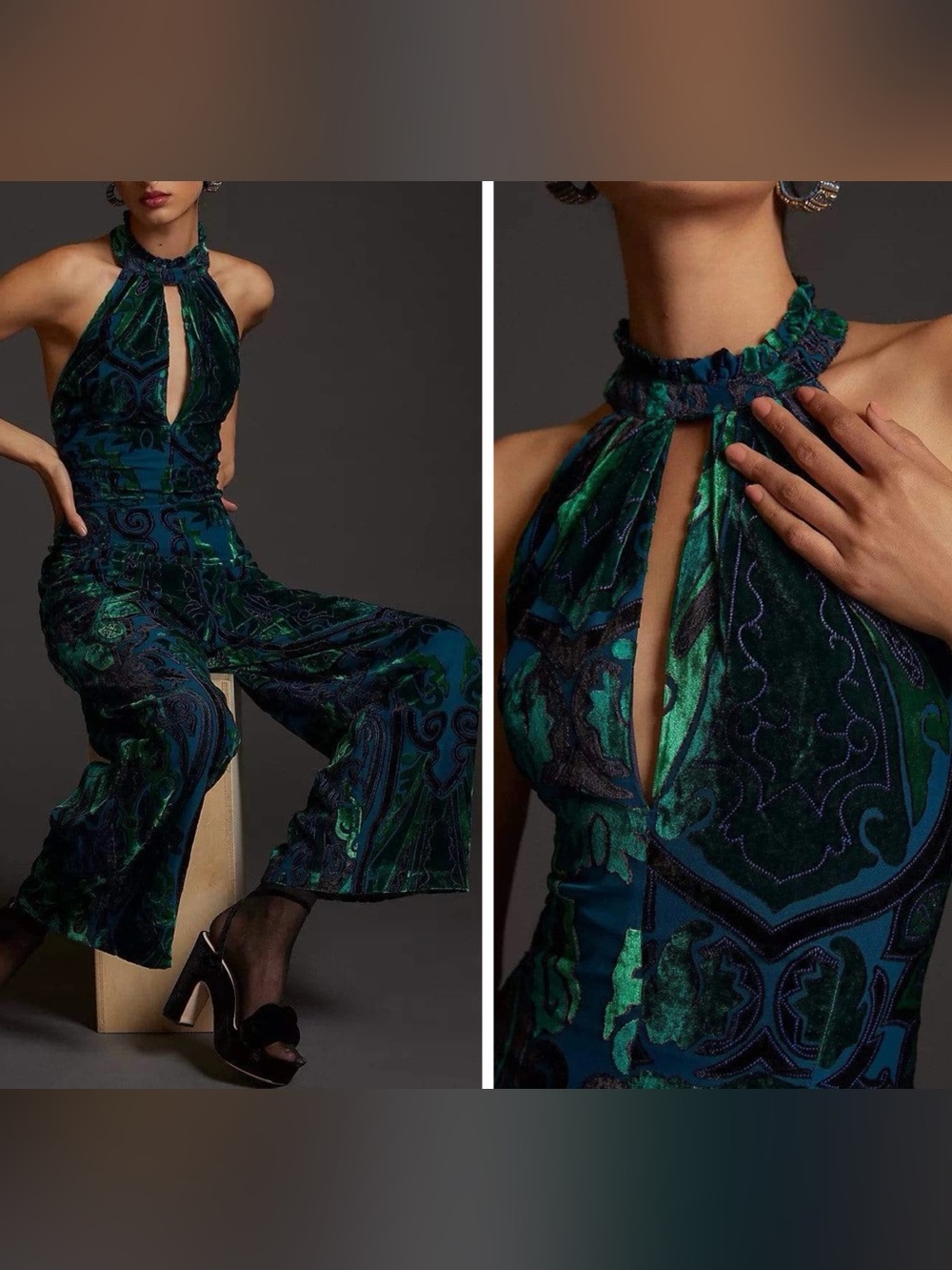Anthropologie Eva Franco Halter Velvet Jumpsuit, Size 2